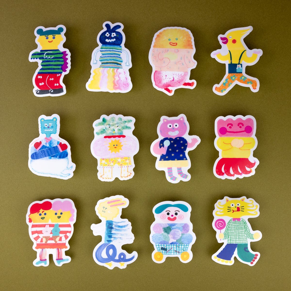 おもしろつなぎ絵ステッカー KURU PIKA WAKU | AIUEO